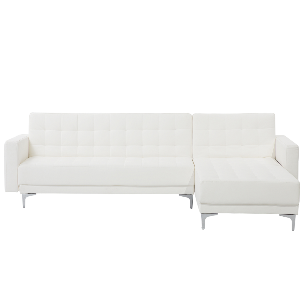 foto del prodotto divano letto ad angolo in ecopelle bianca capitonn moderno a forma di l modulare a 4 posti chaise longue versione sinistra