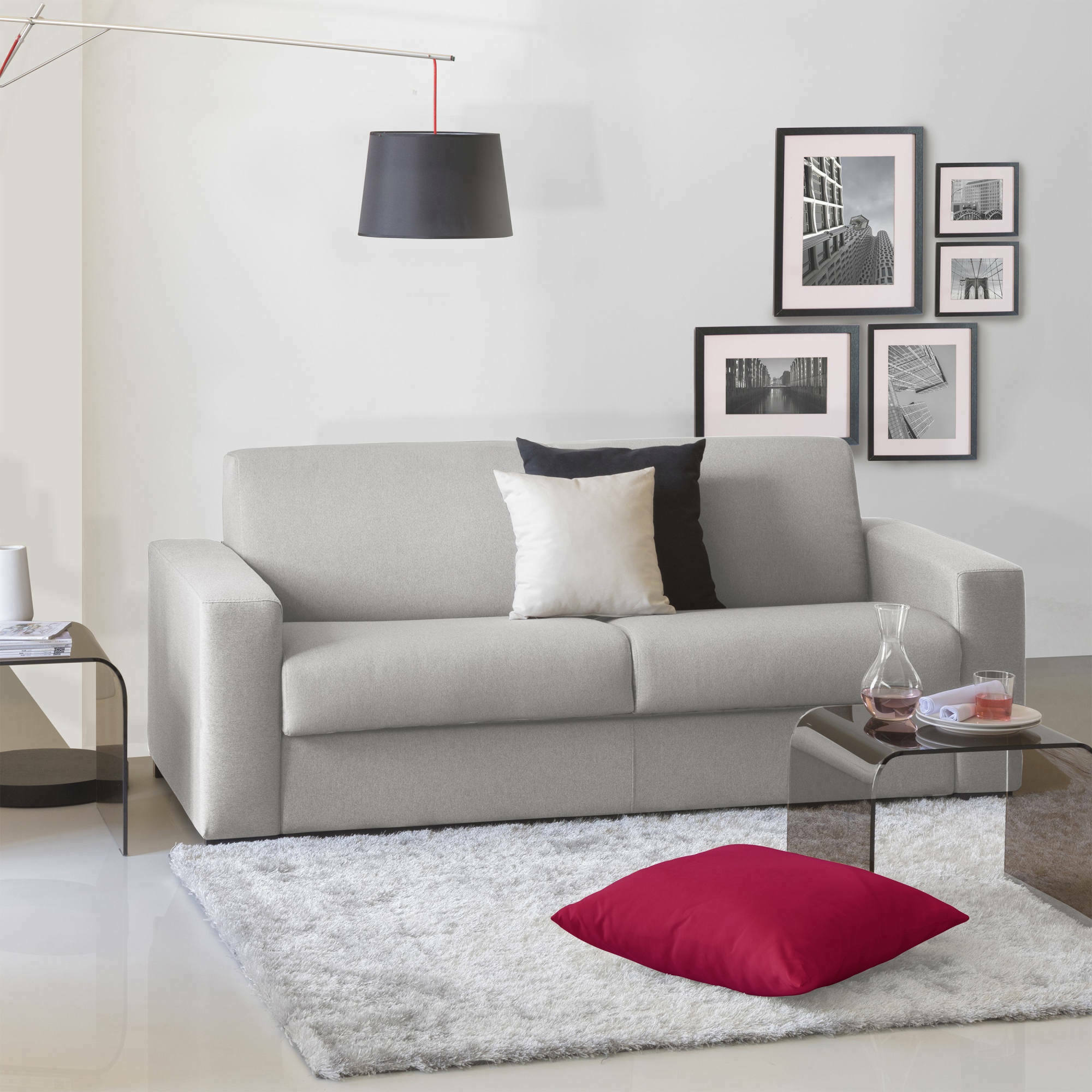 foto del prodotto divano letto alcatraz, divano a 2 posti, made in italy, sof soggiorno con apertura girevole, in tessuto imbottito, con braccioli slim, cm 160x95h90, grigio