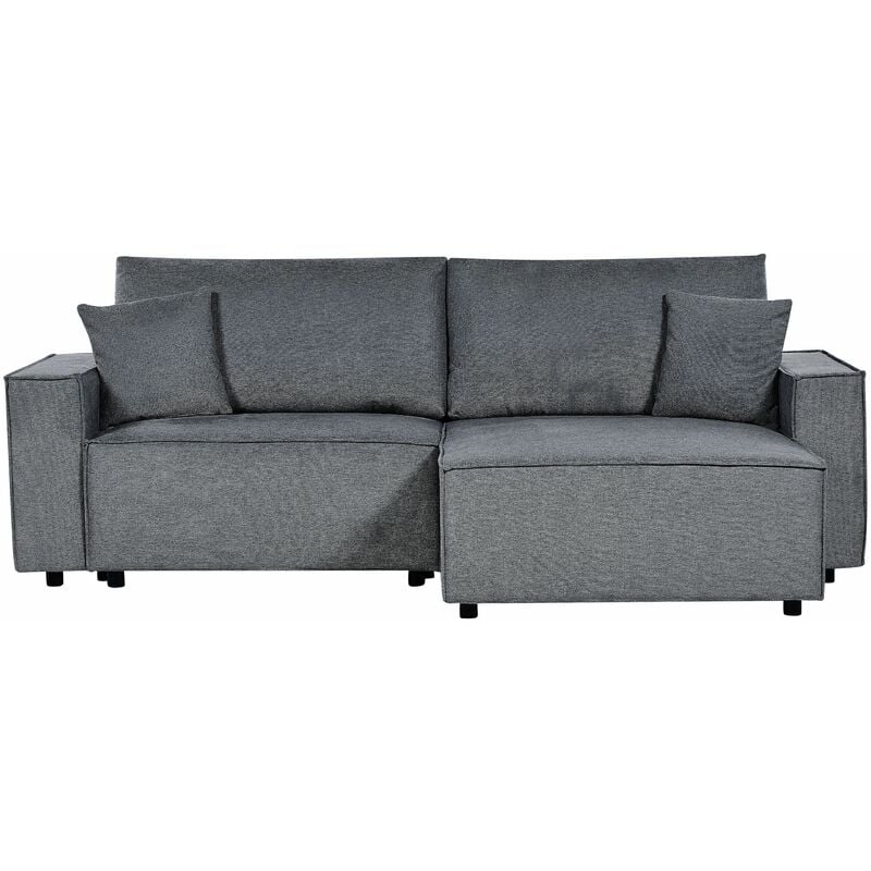 foto del prodotto divano letto angolare a sinistra grigio scuro tessuto poliestere imbottito 3 posti a l con cuscini funzione letto stile moderno soggiorno