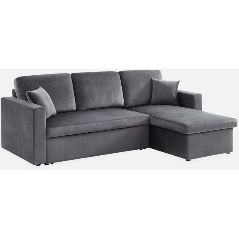 foto del prodotto divano letto angolare e reversibile velluto 3 posti, grigio scuro