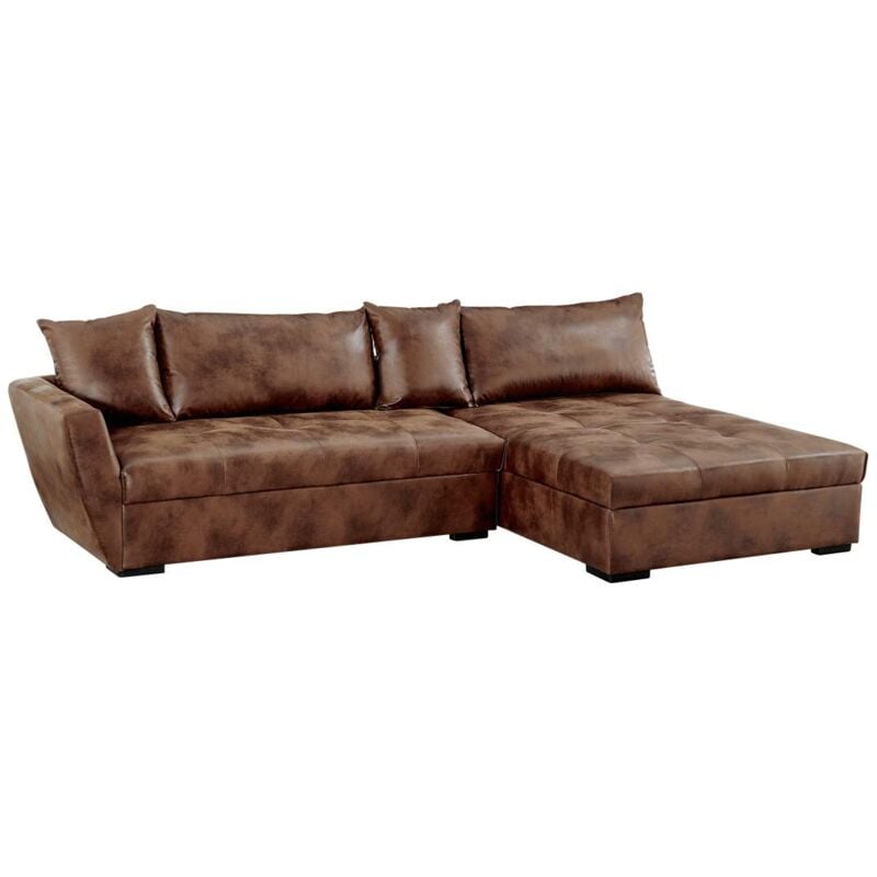 foto del prodotto divano letto angolare in microfibra effetto invecchiato marrone vintage angolo a destra romane