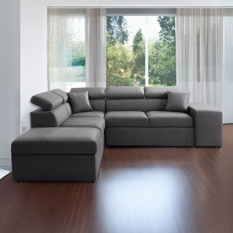 foto del prodotto divano letto angolare reversibile con pouf contenitore colore grigio scuro 280 cm newbelen