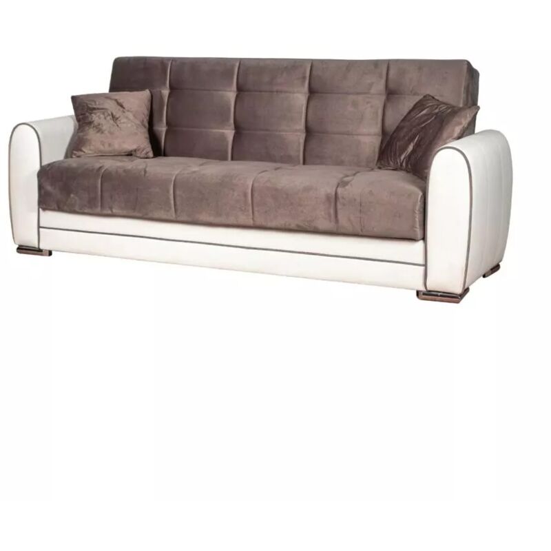 foto del prodotto divano letto apollo 3 posti in ecopelle grigio e bianco, 220x84x91 cm