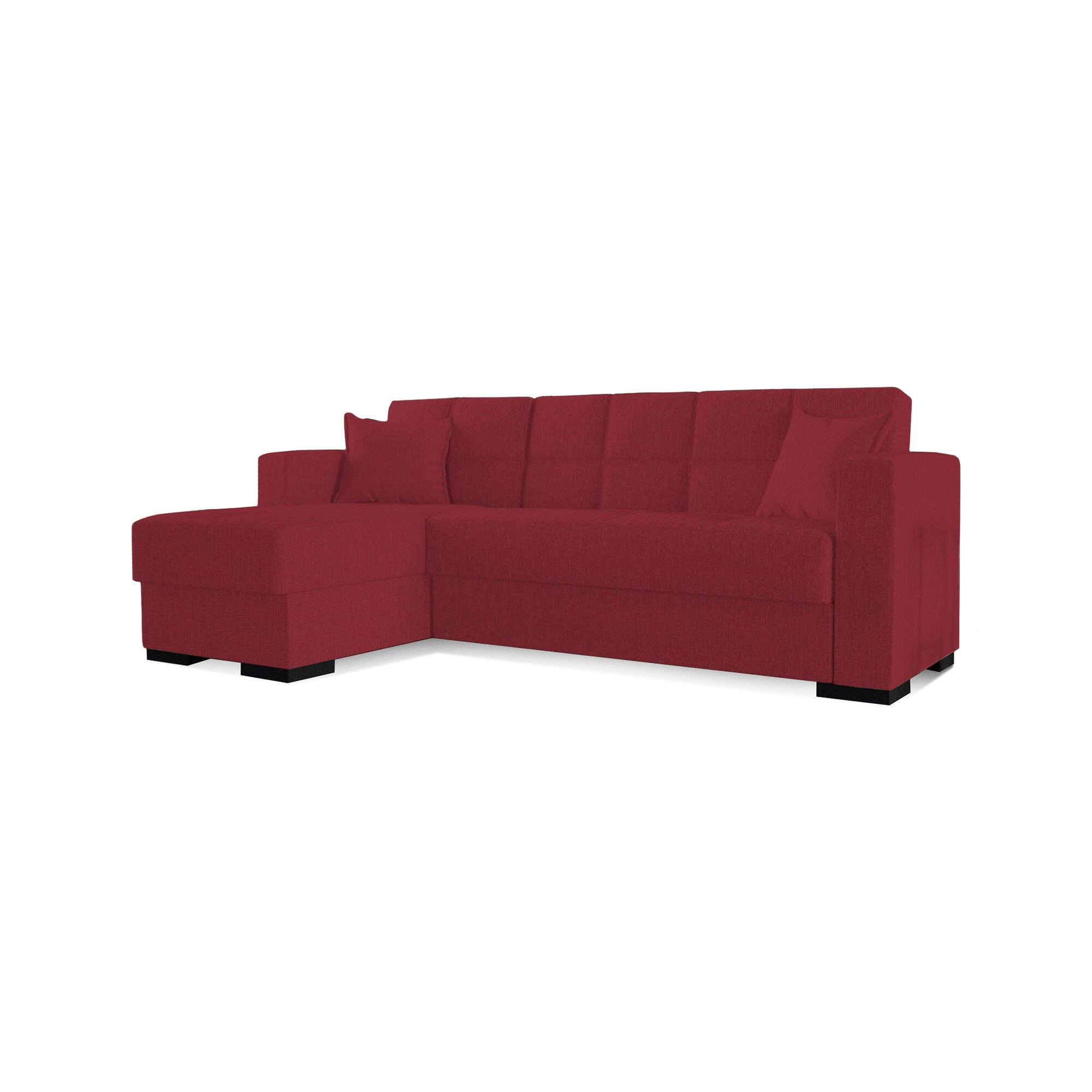 foto del prodotto divano letto armadillo, divano letto ad angolo con penisola reversibile, sofò contenitore da soggiorno con chaislongue e 2 cuscini, cm 230x150h81, rosso