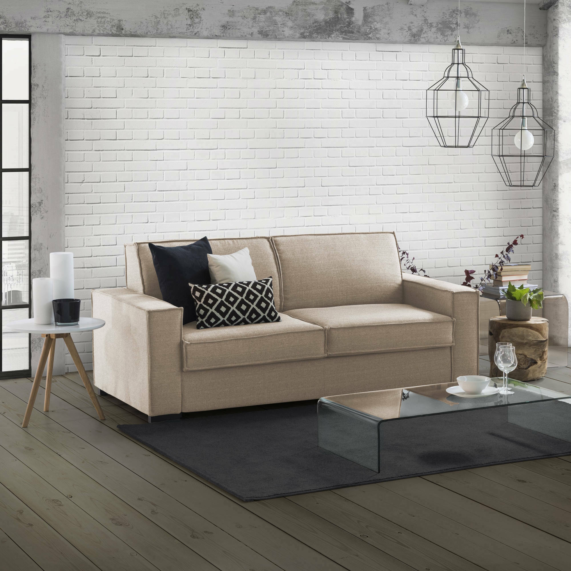 foto del prodotto divano letto asteroide, divano a 3 posti, made in italy, sof soggiorno con apertura girevole, in tessuto imbottito, con braccioli standard, cm 220x95h90, beige