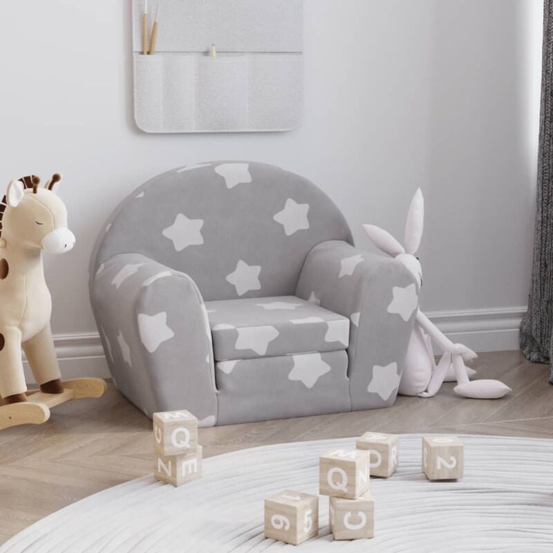 foto del prodotto divano letto bambini grigio chiaro con stelle morbido peluche vidaxl