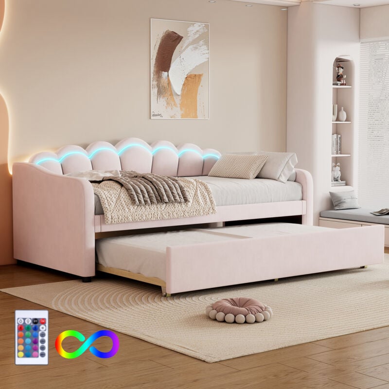 foto del prodotto divano letto, chaise longue 90x200 cm con letto estraibile, divano letto, letto singolo senza materasso , velluto, luce d atmosfera che cambia