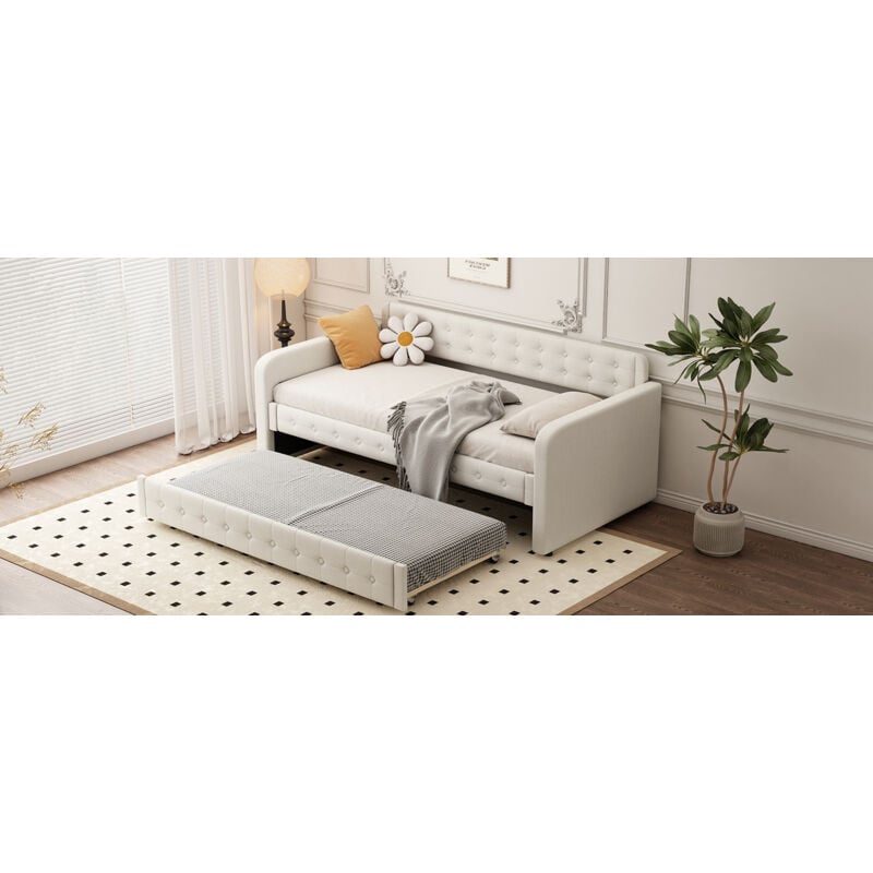 foto del prodotto divano letto, chaise longue, con letto estraibile, ampi spazi contenitivi, beige chiaro, 90 x 200 cm