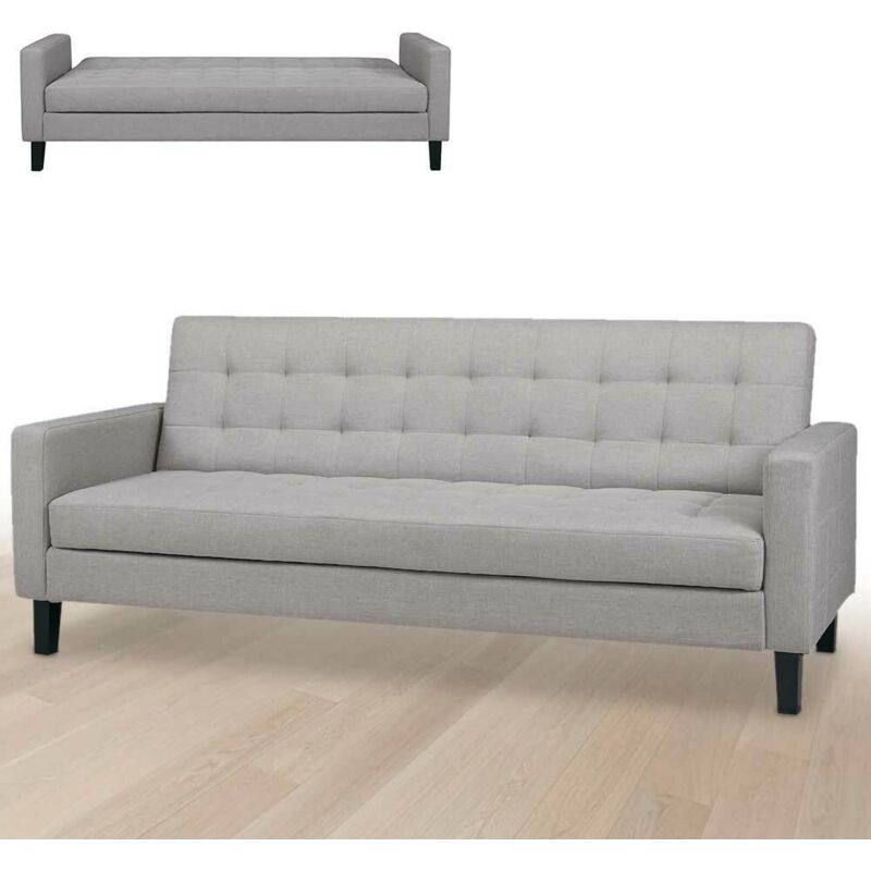 foto del prodotto divano letto clic clac 3 posti tessuto imbottito braccioli grigio ligh 204x85x81