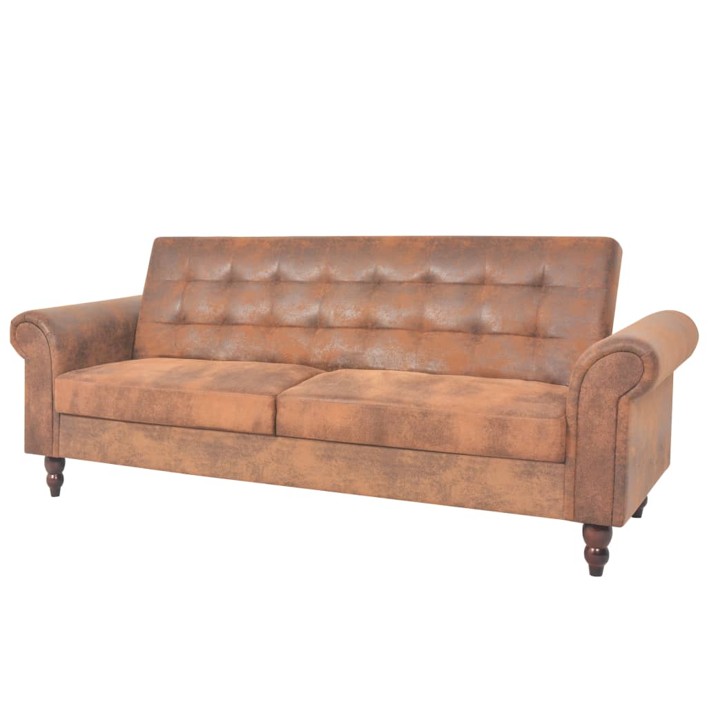 foto del prodotto divano letto con braccioli pelle scamosciata sintetica marrone cod mxl 14937