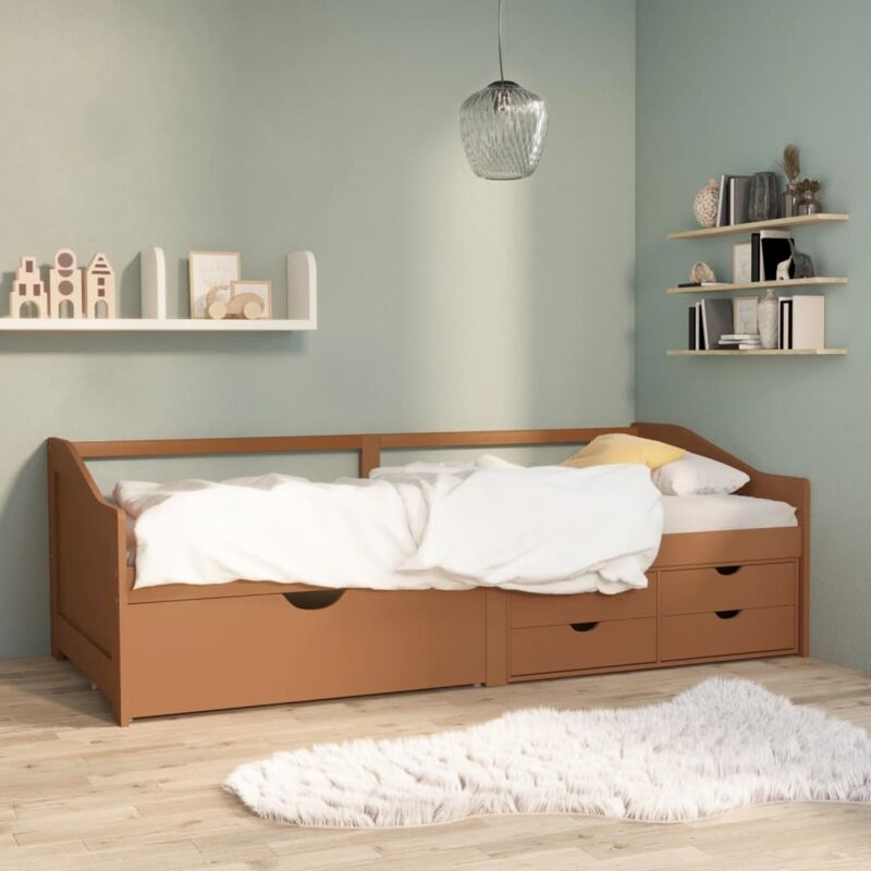 foto del prodotto divano letto con cassetti in legno disponibile in vari colori 90x200cm colore miele