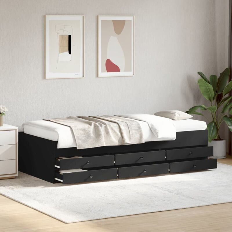 foto del prodotto divano letto con cassetti nero 100x200 cm in legno multistrato
