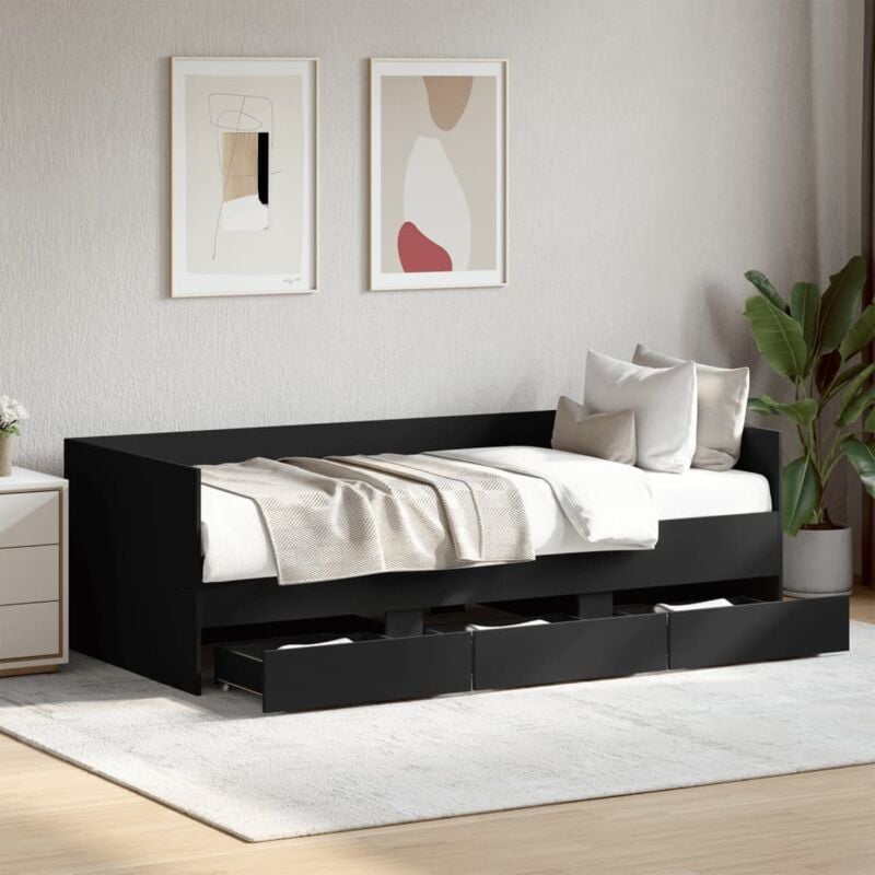 foto del prodotto divano letto con cassetti nero 90x200 cm in legno multistrato