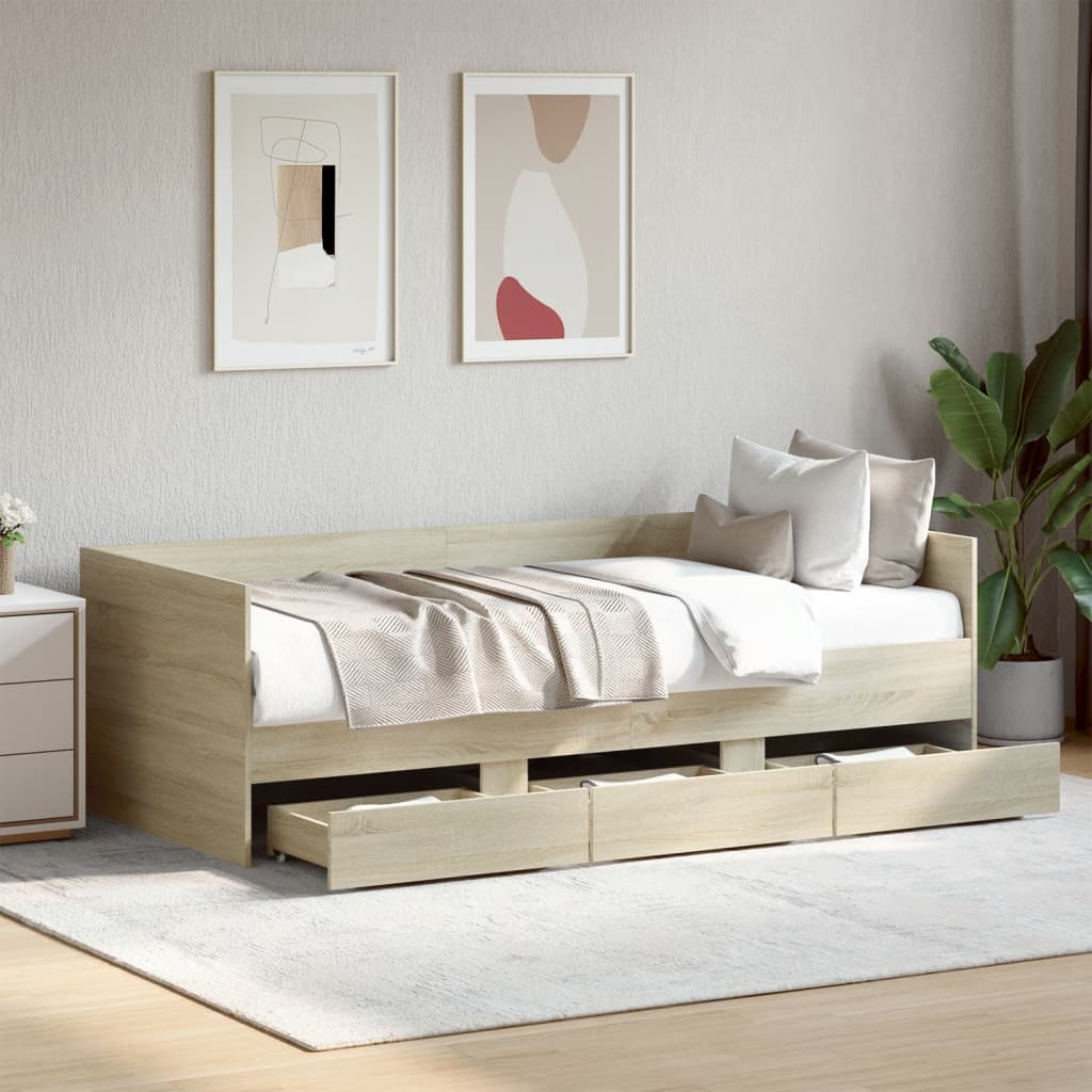 foto del prodotto divano letto con cassetti rovere sonoma 90x200 cm multistratocod mxl 91061