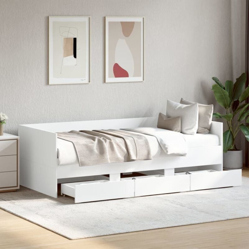 foto del prodotto divano letto con cassetti senza materasso bianco 90x200 cm vidaxl 517408