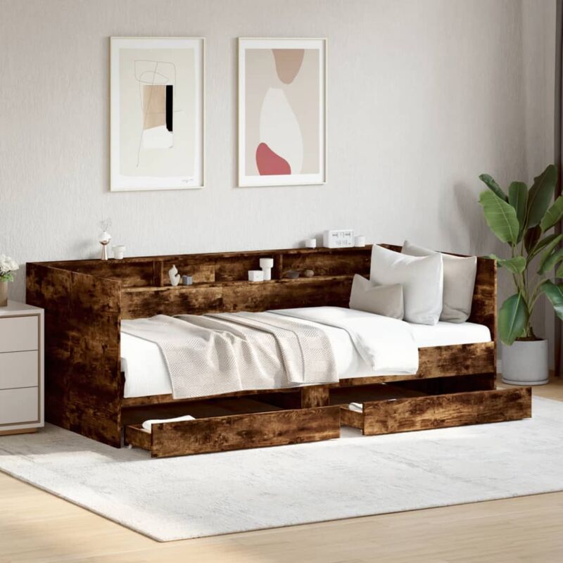 foto del prodotto divano letto con cassetti senza materasso rovere fumo 75x190 cm vidaxl