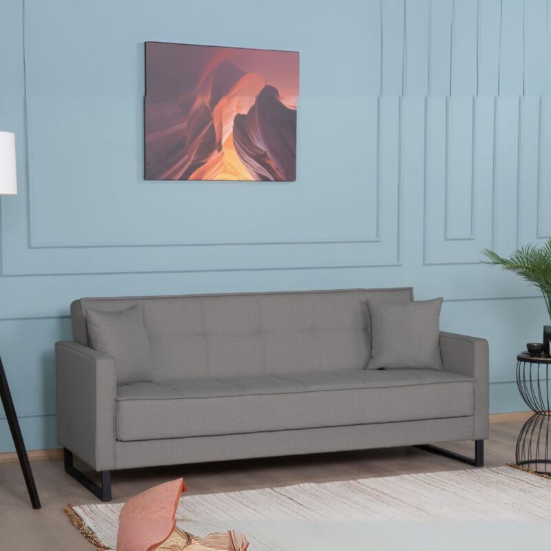 foto del prodotto divano letto con contenitore 3 posti in vellutino colore grigio legen
