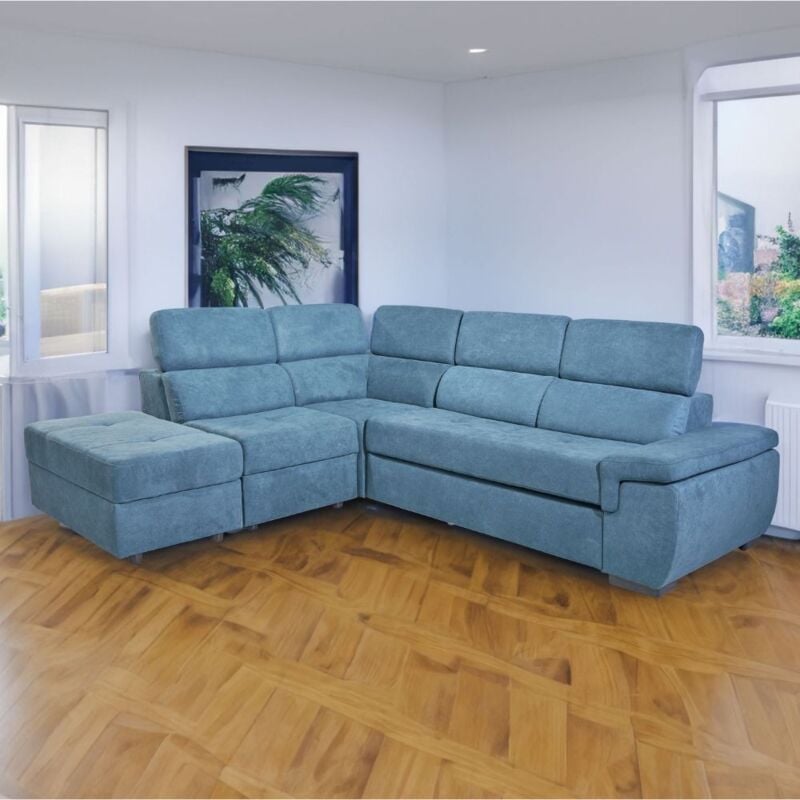 foto del prodotto divano letto con contenitore 5 elementi reversibili colore verde acqua lughen