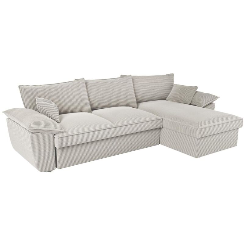 foto del prodotto divano letto con contenitore portaoggetti in velluto a coste grigio chiaro - angolo a destra - guillermo ii