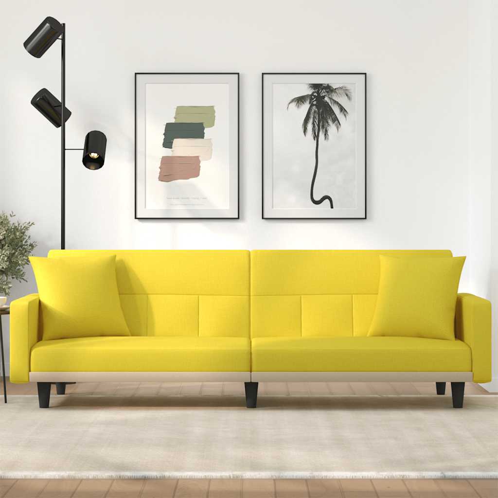 foto del prodotto divano letto con cuscini giallo chiaro in tessutocod mxl 95601
