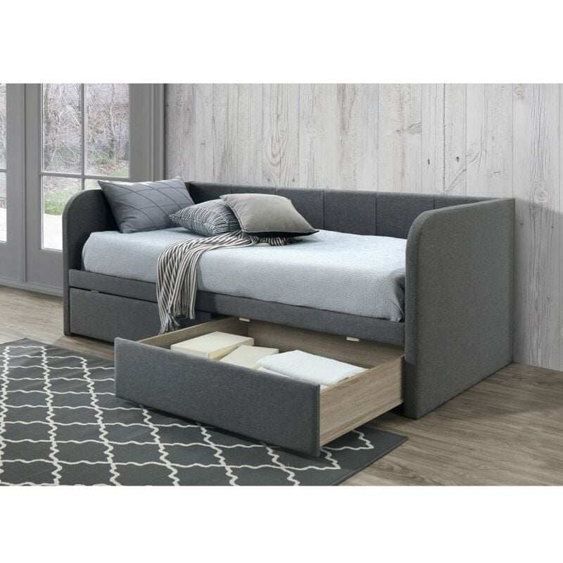 foto del prodotto divano letto con due cassetti collezione zito 90x200 cm, colore grigio, rete inclusa.