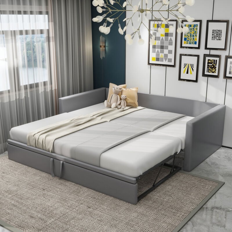 foto del prodotto divano letto con letto estraibile 90 180 x 200 cm. letto multifunzionale in tessuto velvet. grigio chiaro