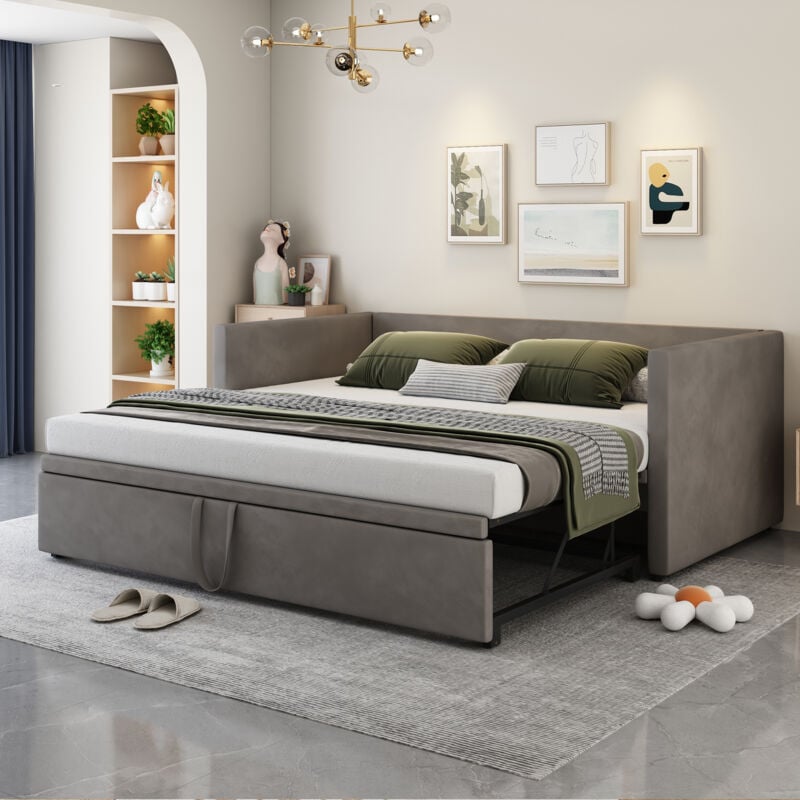 foto del prodotto divano letto con letto estraibile 90 180 x 200 cm. letto multifunzionale in tessuto velvet. grigio scuro