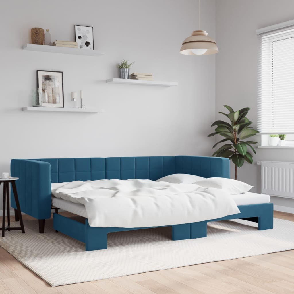 foto del prodotto divano letto con letto estraibile blu 90x200 cm in velluto