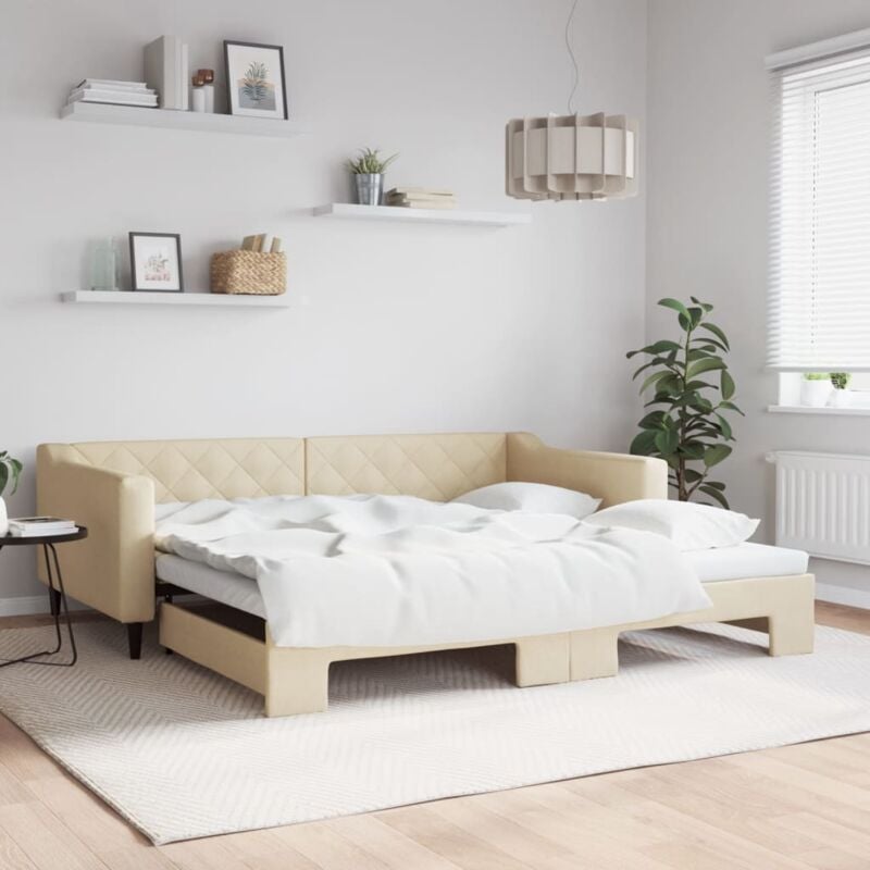foto del prodotto divano letto con letto estraibile crema 100x200 cm in tessuto vidaxl