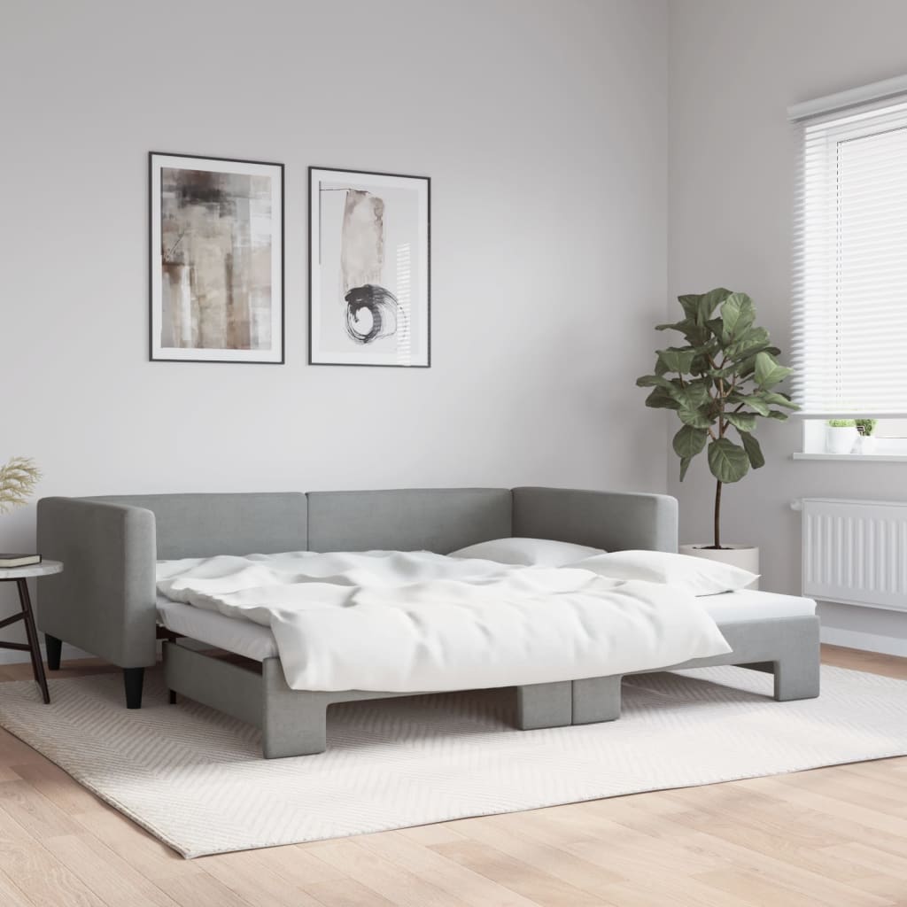 foto del prodotto divano letto con letto estraibile grigio chiaro 100x200 tessuto