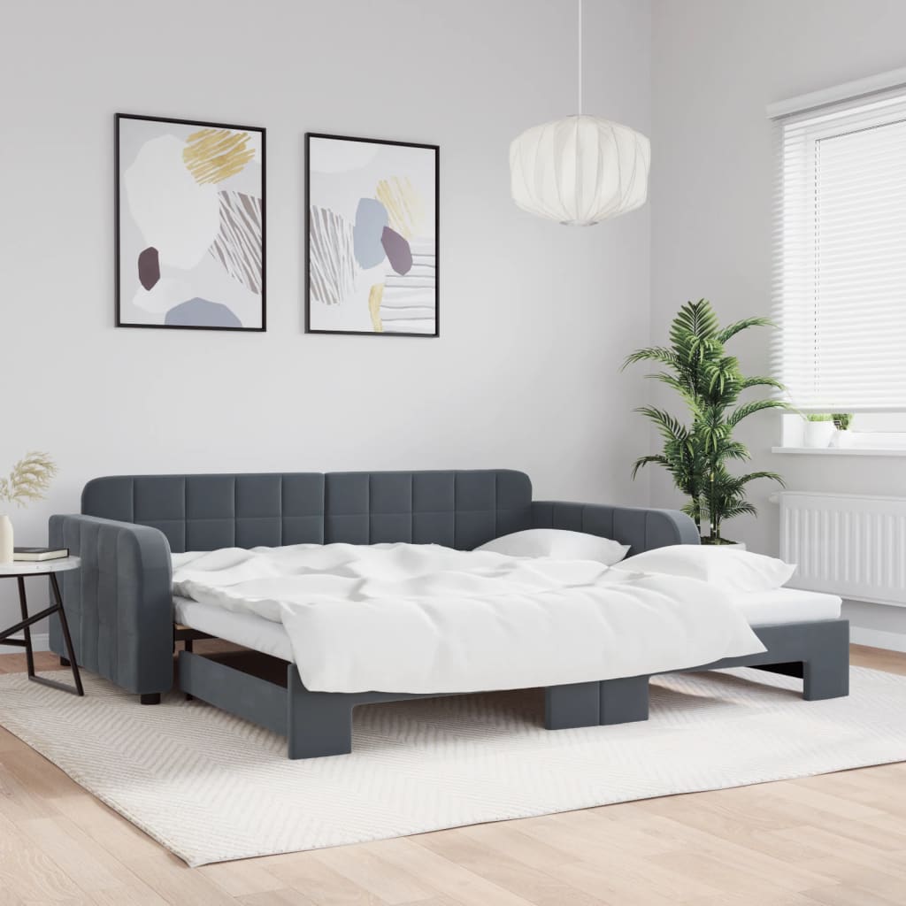 foto del prodotto divano letto con letto estraibile grigio scuro 100x200 velluto