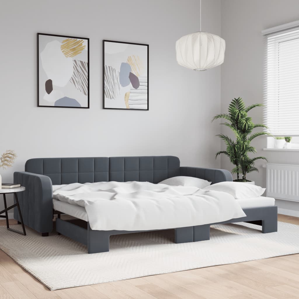 foto del prodotto divano letto con letto estraibile grigio scuro 90x190cm velluto