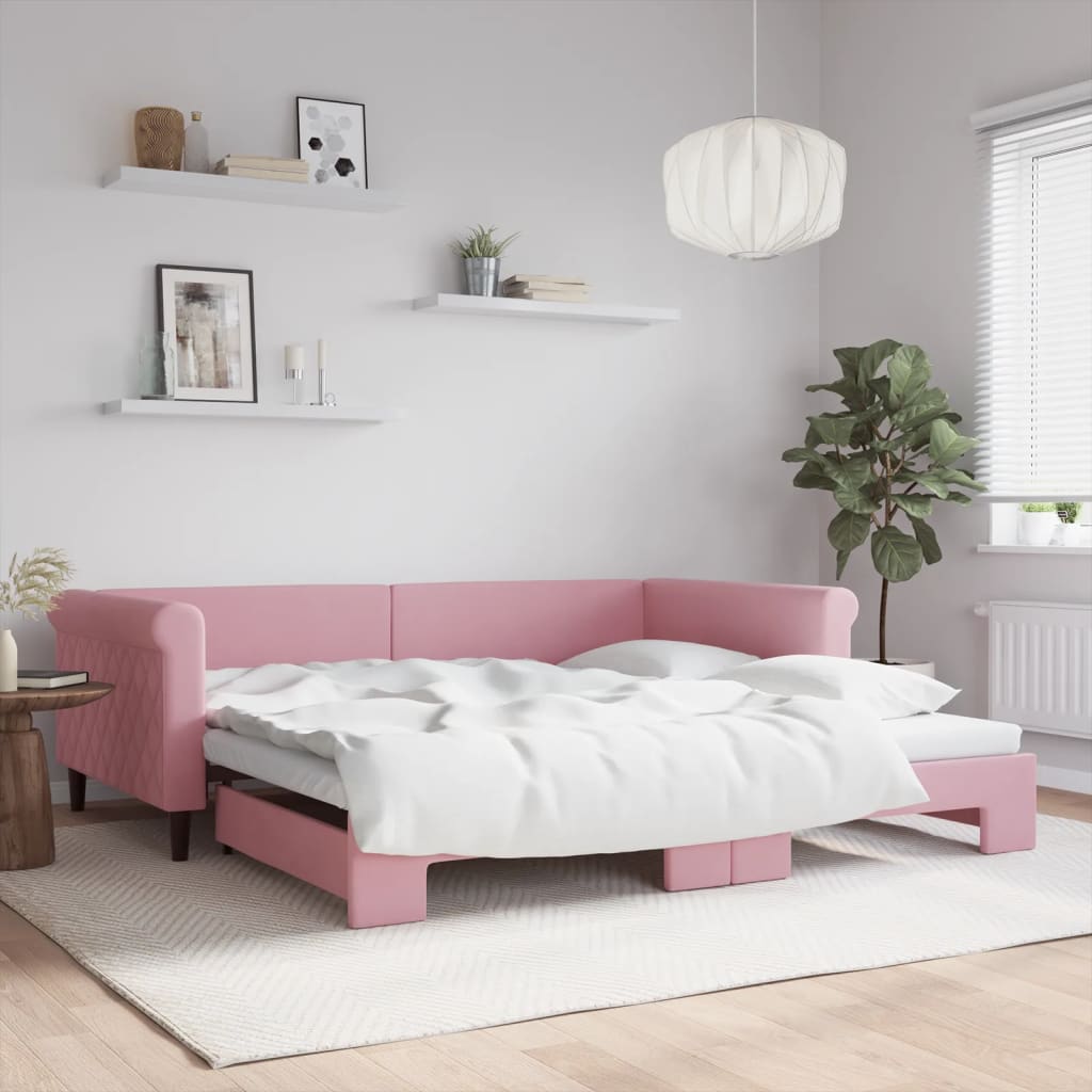 foto del prodotto divano letto con letto estraibile rosa 100x200 cm in velluto