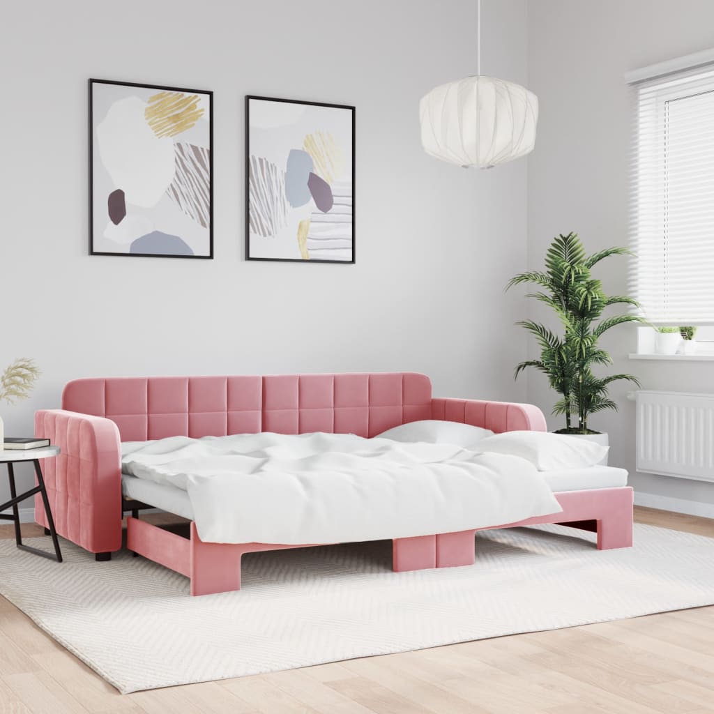 foto del prodotto divano letto con letto estraibile rosa 80x200 cm in velluto