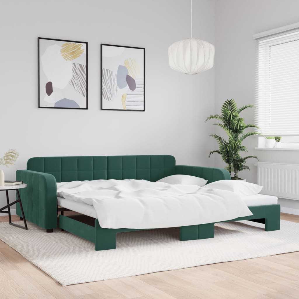 foto del prodotto divano letto con letto estraibile verde scuro 100x200cm velluto