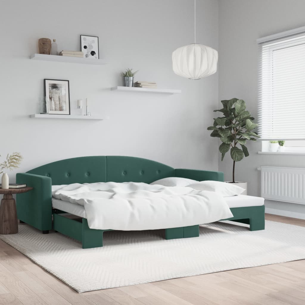 foto del prodotto divano letto con letto estraibile verde scuro 90x200cm velluto