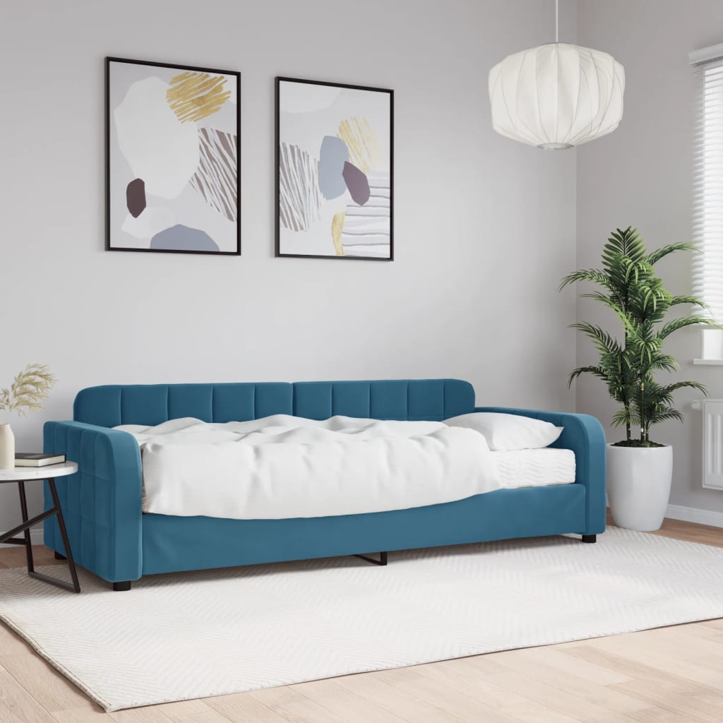 foto del prodotto divano letto con materasso blu 80x200 cm in vellutocod mxl 98452