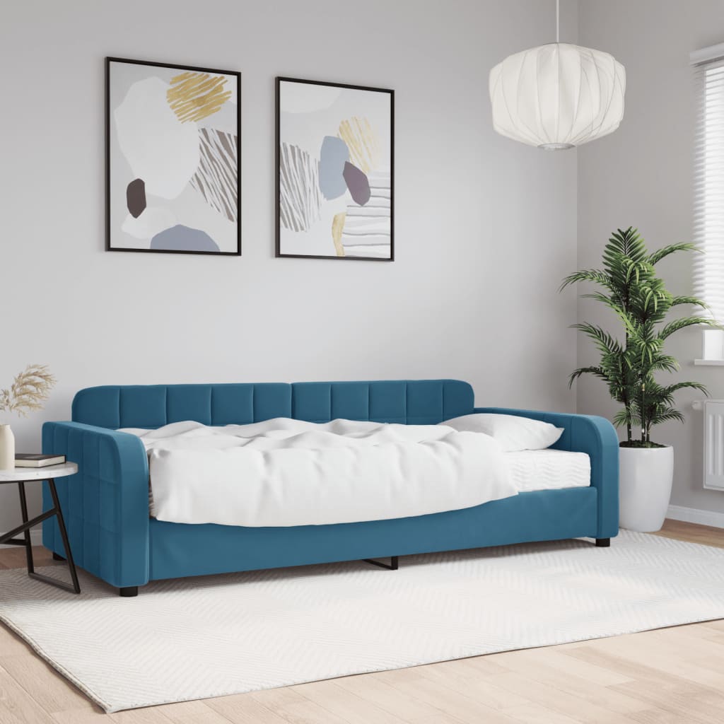 foto del prodotto divano letto con materasso blu 90x200 cm in velluto