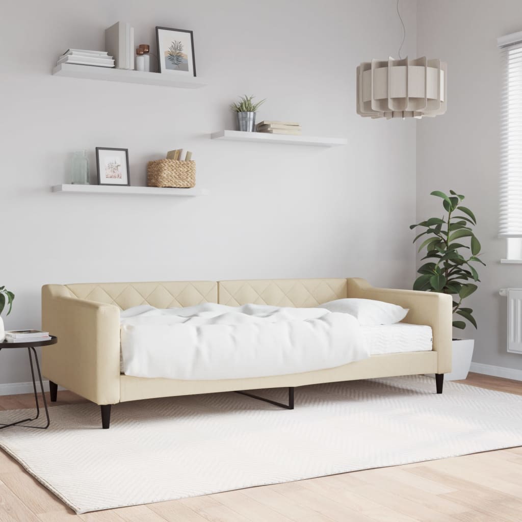 foto del prodotto divano letto con materasso crema 90x200 cm in tessuto