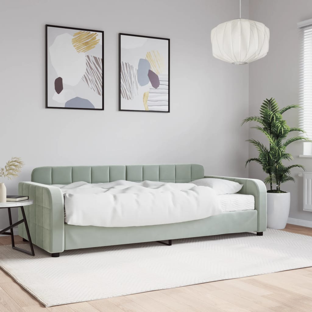 foto del prodotto divano letto con materasso grigio chiaro 90x200 cm in velluto
