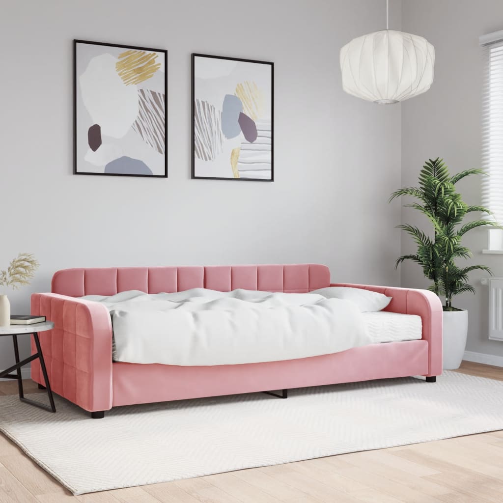 foto del prodotto divano letto con materasso rosa 100x200 cm in velluto