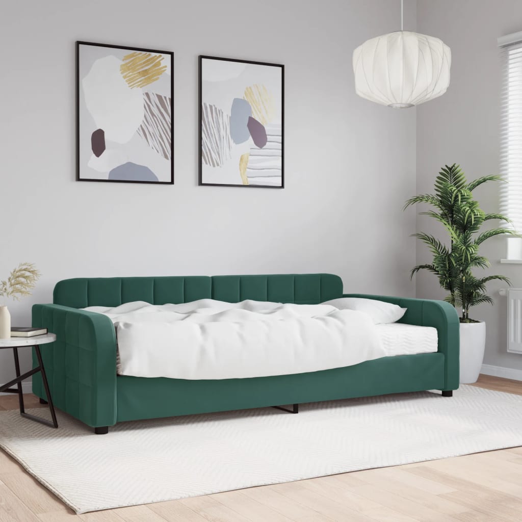 foto del prodotto divano letto con materasso verde scuro 100x200 cm in velluto
