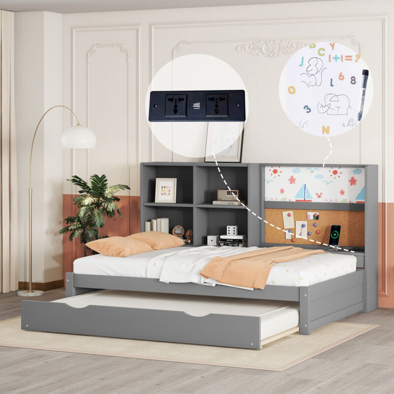 foto del prodotto divano letto con rotelle, porta di ricarica usb, tavolo da disegno, vani multipli, grigio, 90 x 200 cm