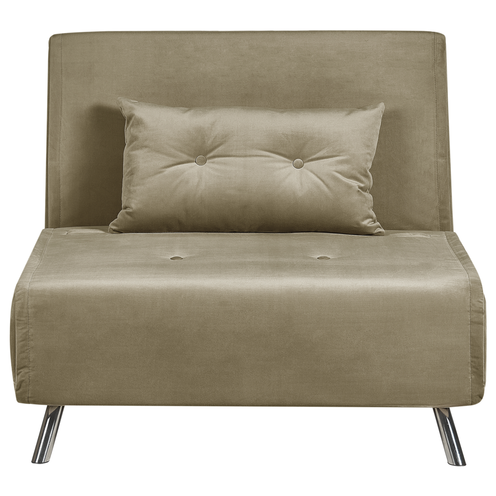 foto del prodotto divano letto di colore verde oliva tessuto imbottito poltrona letto singolo pieghevole soggiorno