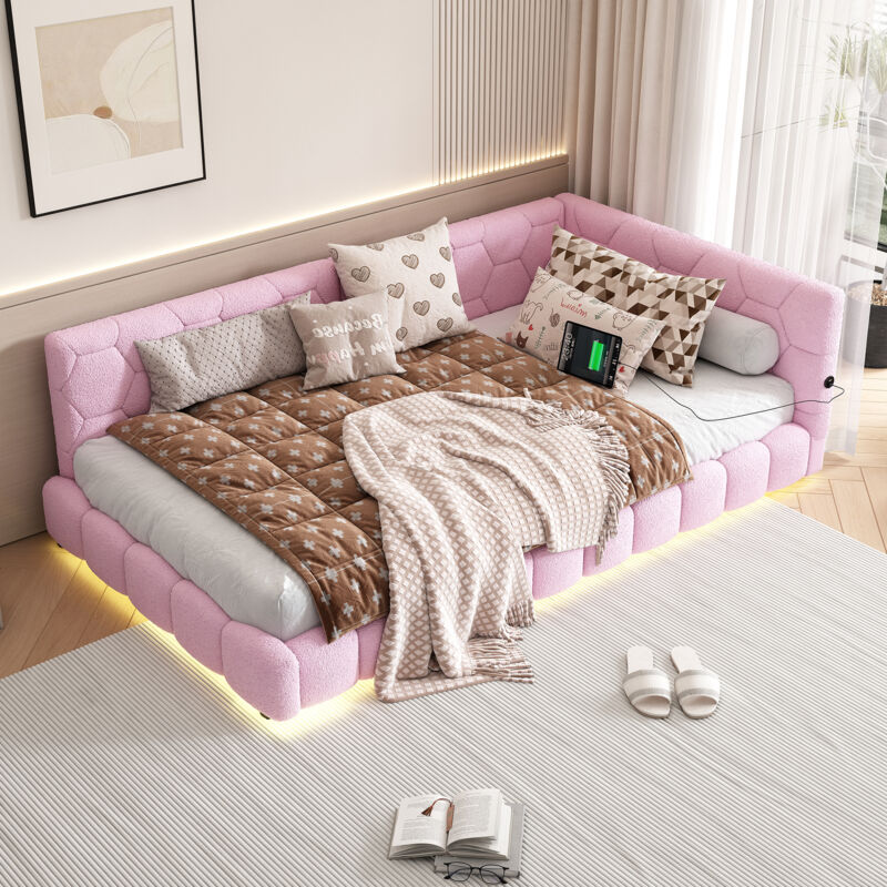 foto del prodotto divano letto, divano letto 90200 cm, divano letto, letto con rete a doghe senza materasso , luce ambientale a 16 colori, porta usb, tipo c,