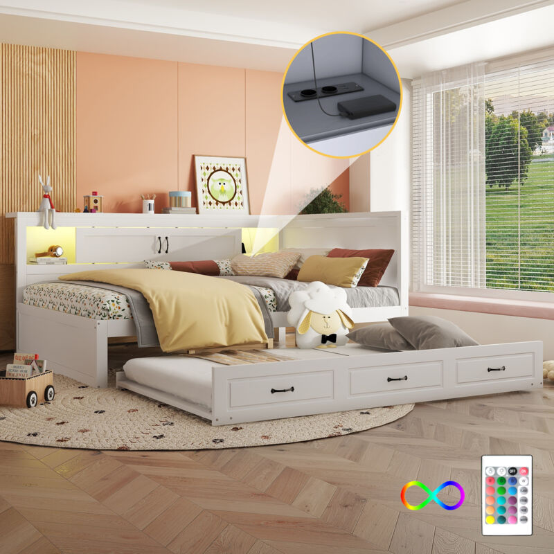 foto del prodotto divano letto, divano letto, chaise longue, 140200cm, illuminazione d atmosfera telecomandata, comodino con contenitore, letto estraibile, presa 