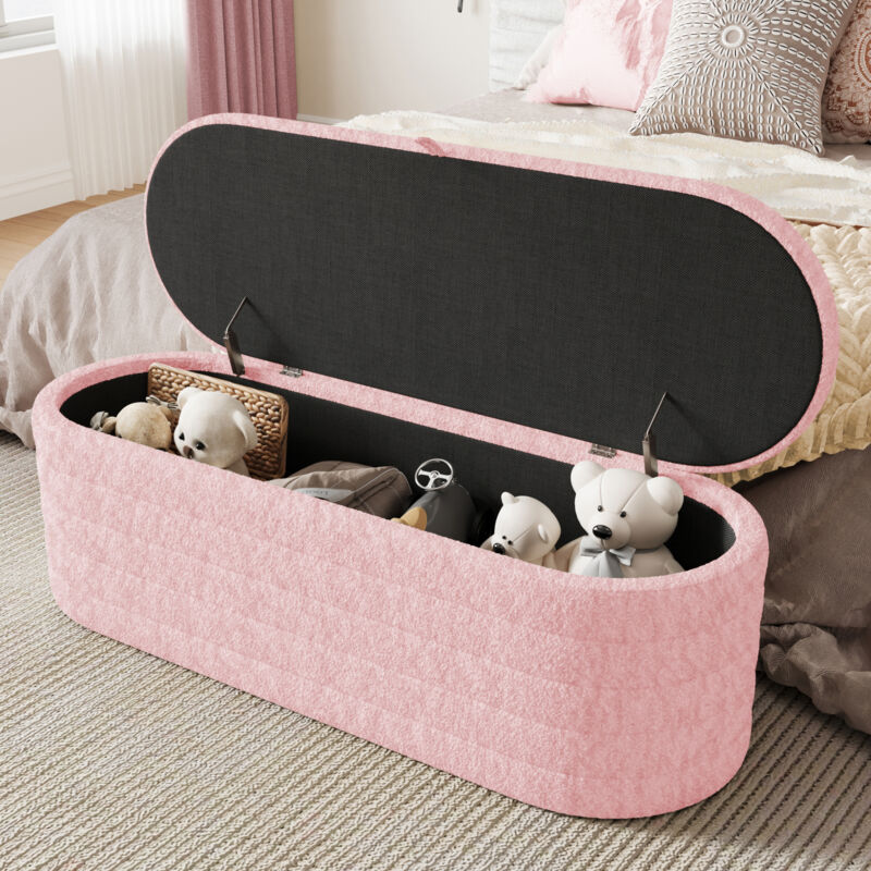 foto del prodotto divano letto e poggiapiedi con contenitore 120 x 40 cm, poggiapiedi imbottito con contenitore, sgabello per divano, peluche in pile, rosa