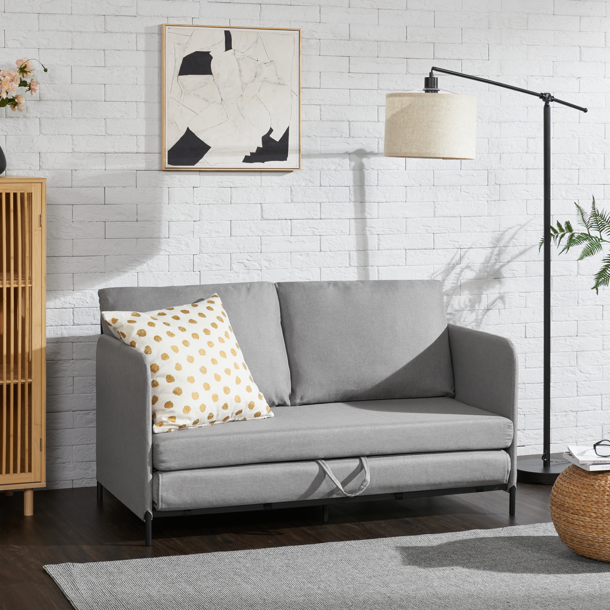 foto del prodotto divano letto estensibile soini 1 piazza e mezza 120 x 186 cm grigio chiaro en.casa 