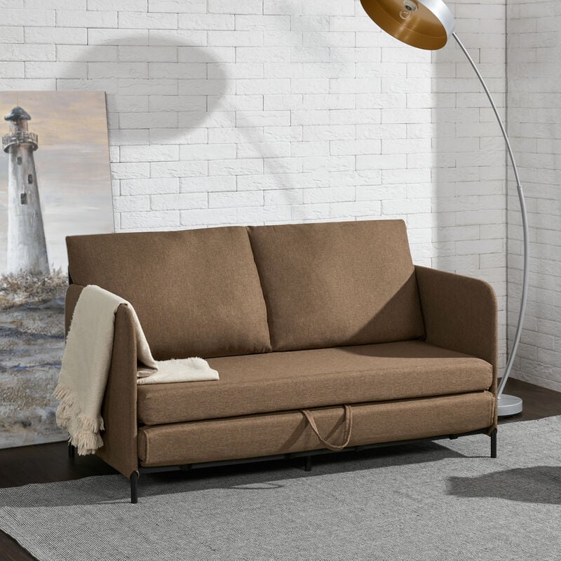 foto del prodotto divano letto estensibile soini 1 piazza e mezza 120 x 186 cm marrone en.casa 