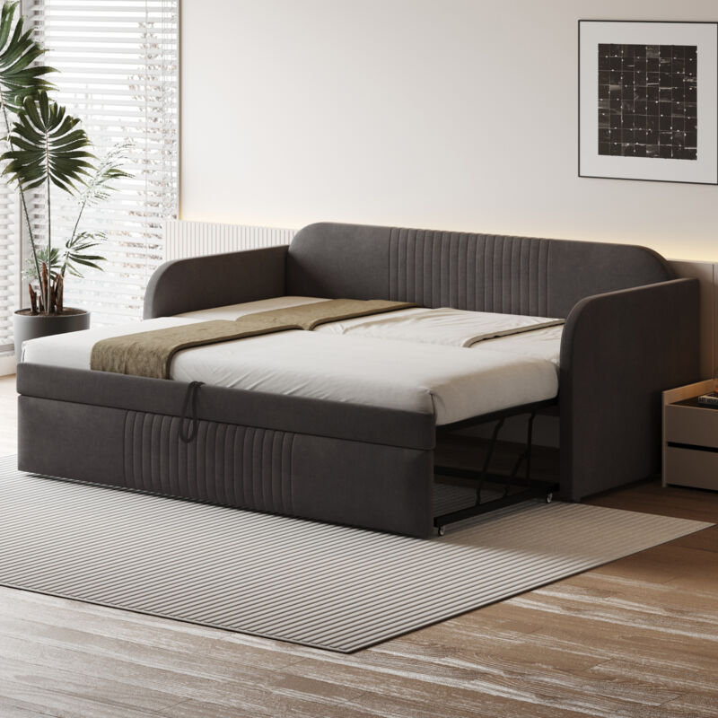 foto del prodotto divano letto estraibile capitonn 90 180190 cm, a righe verticali, con rete a doghe, letto multifunzionale, tessuto in lino confortevole e